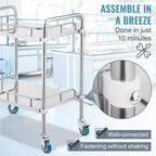 Chariot de laboratoire roulant, chariot roulant en acier inoxydable à 2 étagères, chariot de service de laboratoire avec roulettes pivotantes, chariot utilitaire dentaire, 15,16x21,57x34,06