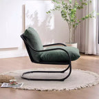 Fauteuil d'appoint incurvé moderne avec revêtement en similicuir, fauteuil de salon confortable avec cadre et coussins en métal