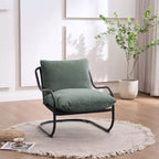 Fauteuil d'appoint incurvé moderne avec revêtement en similicuir, fauteuil de salon confortable avec cadre et coussins en métal