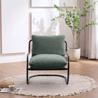 Fauteuil d'appoint incurvé moderne avec revêtement en similicuir, fauteuil de salon confortable avec cadre et coussins en métal