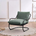 Fauteuil d'appoint incurvé moderne avec revêtement en similicuir, fauteuil de salon confortable avec cadre et coussins en métal