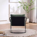 Fauteuil d'appoint incurvé moderne avec revêtement en similicuir, fauteuil de salon confortable avec cadre et coussins en métal