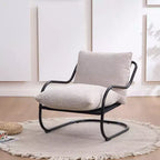 Fauteuil d'appoint incurvé moderne avec revêtement en similicuir, fauteuil de salon confortable avec cadre et coussins en métal