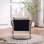 Fauteuil d'appoint incurvé moderne avec revêtement en similicuir, fauteuil de salon confortable avec cadre et coussins en métal