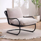 FERPIT Modern Curved Accent Chair with Faux Linen Upholstery, Comfy Lounge Chair with Metal Frame & Cushions