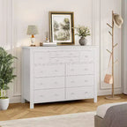 Commode de chambre à 10 tiroirs, commode en bois moderne avec texture naturelle