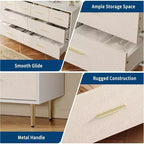 Commode blanche à 5 tiroirs, commode haute et étroite, commode en bois fin avec poignées et pieds en métal doré