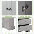 Tall Freestanding Storage Cabinet, with 4 Drawers & 2 Doors, Bathroom Storage Cabinet with Adjustable Shelf for Bathroom, Living Room