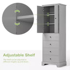 Meuble de rangement haut sur pied, avec 4 tiroirs et 2 portes, armoire de rangement de salle de bain avec étagère réglable pour salle de bain, salon