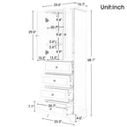 Meuble de rangement haut sur pied, avec 4 tiroirs et 2 portes, armoire de rangement de salle de bain avec étagère réglable pour salle de bain, salon