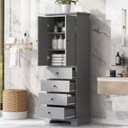 Meuble de rangement haut sur pied, avec 4 tiroirs et 2 portes, armoire de rangement de salle de bain avec étagère réglable pour salle de bain, salon