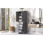 Meuble de rangement haut sur pied, avec 4 tiroirs et 2 portes, armoire de rangement de salle de bain avec étagère réglable pour salle de bain, salon