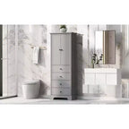 Meuble de rangement haut sur pied, avec 4 tiroirs et 2 portes, armoire de rangement de salle de bain avec étagère réglable pour salle de bain, salon