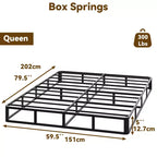Sommier Queen Size, structure en métal renforcé, équipé d'une housse de protection style bonnet élastique.