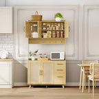 Buffet Rangement avec Tiroirs, Armoire de Cuisine en Rotin, Portes et Crochets pour Salon, Salle à Manger
