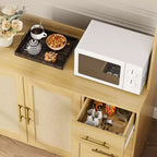 Buffet Rangement avec Tiroirs, Armoire de Cuisine en Rotin, Portes et Crochets pour Salon, Salle à Manger