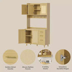 Buffet Rangement avec Tiroirs, Armoire de Cuisine en Rotin, Portes et Crochets pour Salon, Salle à Manger