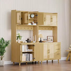 Buffet Rangement avec Tiroirs, Armoire de Cuisine en Rotin, Portes et Crochets pour Salon, Salle à Manger