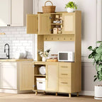 Buffet Rangement avec Tiroirs, Armoire de Cuisine en Rotin, Portes et Crochets pour Salon, Salle à Manger