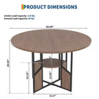 Table à manger ronde de 150 cm pour 4 à 6 personnes, table de cuisine ronde avec étagère de rangement à 2 niveaux et piètement croisé, grande table ronde avec cadre en bois et fer