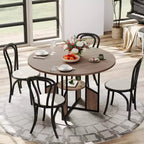 Table à manger ronde de 150 cm pour 4 à 6 personnes, table de cuisine ronde avec étagère de rangement à 2 niveaux et piètement croisé, grande table ronde avec cadre en bois et fer