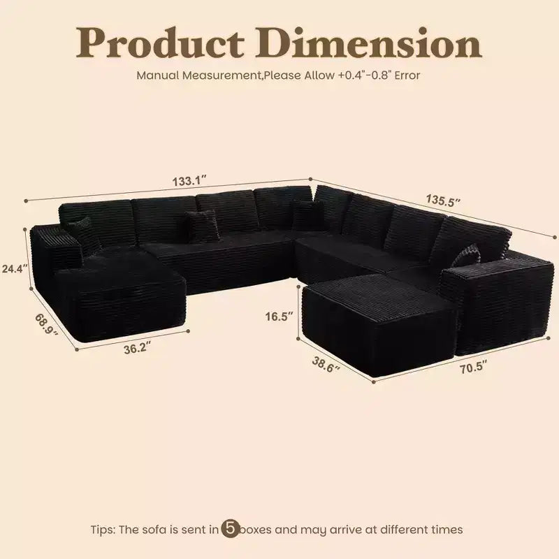 Canapé modulable en U, canapés modernes minimalistes de 27 pouces de profondeur pour salon, style 4