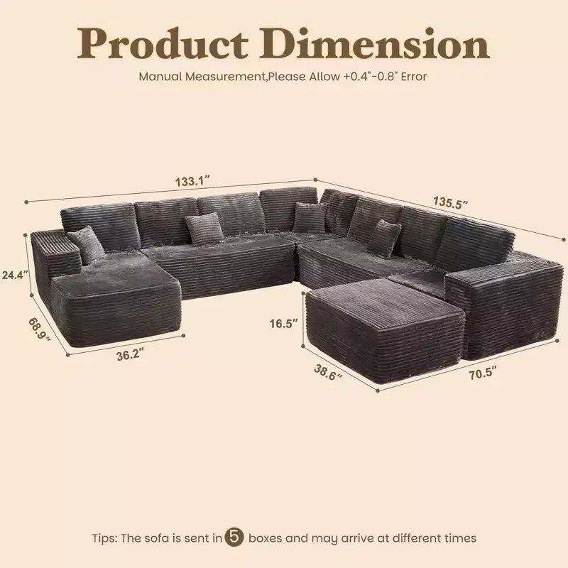 Canapé modulable en U, canapés modernes minimalistes de 27 pouces de profondeur pour salon, style 4