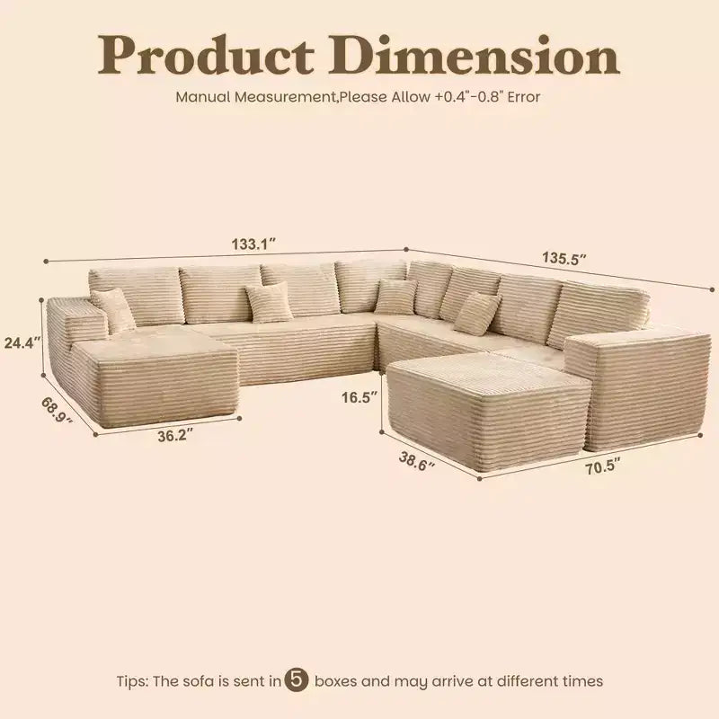 Canapé modulable en U, canapés modernes minimalistes de 27 pouces de profondeur pour salon, style 4