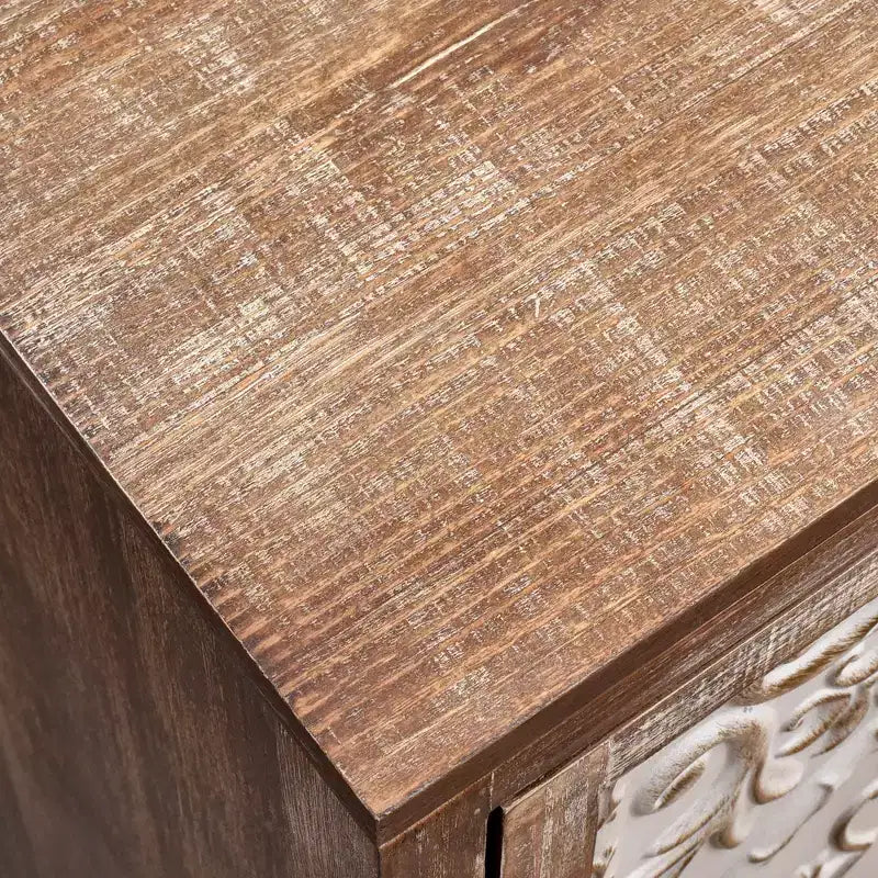 Table d'appoint florentine vintage avec panneau de porte floral, 42 x 35,5 x 79 cm, armoire de rangement intérieure, finition naturelle et crème