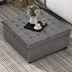 Pouffe de rangement carré de 35,5 pouces, grande table basse de rangement, grand pouffe de 500 lb avec rangement pour le salon, gris