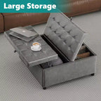 Pouffe de rangement carré de 35,5 pouces, grande table basse de rangement, grand pouffe de 500 lb avec rangement pour le salon, gris