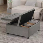 Pouffe de rangement carré de 35,5 pouces, grande table basse de rangement, grand pouffe de 500 lb avec rangement pour le salon, gris
