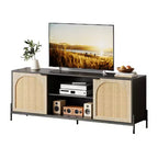 TV Stand with 3 Drawers for Living Room, Entertainment Center with Storage, Rattan Media Console Ith Metal Legs, Black Wooden Entertainment