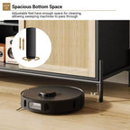 Meuble TV avec 3 tiroirs pour salon, Meuble TV avec rangement, Console média en rotin avec pieds en métal, Meuble TV en bois noir