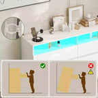 Commode Moderne 6 Tiroirs pour Chambre à Coucher avec Lumières LED/Prise Électrique, Meuble TV Double Large de Rangement pour Salon