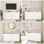 Commode Moderne 6 Tiroirs pour Chambre à Coucher avec Lumières LED/Prise Électrique, Meuble TV Double Large de Rangement pour Salon