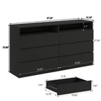 Commode Moderne 6 Tiroirs pour Chambre à Coucher avec Lumières LED/Prise Électrique, Meuble TV Double Large de Rangement pour Salon