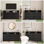 Commode Moderne 6 Tiroirs pour Chambre à Coucher avec Lumières LED/Prise Électrique, Meuble TV Double Large de Rangement pour Salon