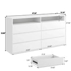Commode Moderne 6 Tiroirs pour Chambre à Coucher avec Lumières LED/Prise Électrique, Meuble TV Double Large de Rangement pour Salon