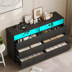 Dyonery Modern Dresser 6 Drawer Dresser for Bedroom with LED Lights/Power Outlet,Double Wide Drawer Storage Organizer TV Stand for Living Room