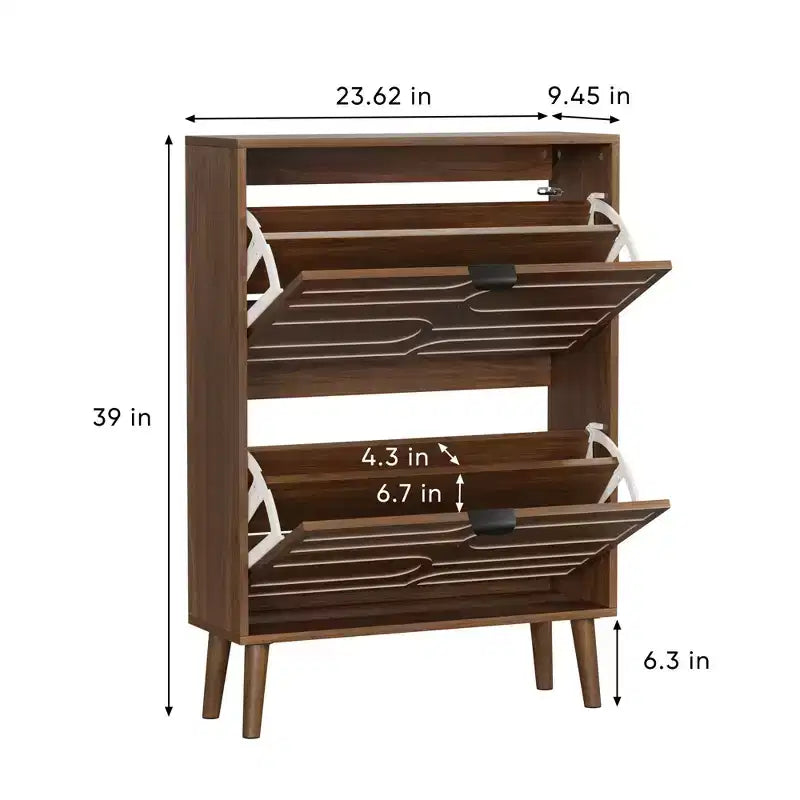 Meuble à chaussures autoportant moderne avec 2 tiroirs basculants, étagère à chaussures de rangement de style Mid-Century pour couloirs, entrées