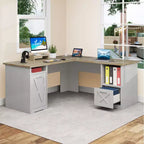 Bureau d'angle en forme de L de 60 pouces avec tiroir de classement et armoire de rangement pour bureau à domicile, salle d'étude