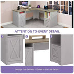 Bureau d'angle en forme de L de 60 pouces avec tiroir de classement et armoire de rangement pour bureau à domicile, salle d'étude