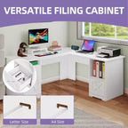 Bureau d'angle en forme de L de 60 pouces avec tiroir de classement et armoire de rangement pour bureau à domicile, salle d'étude
