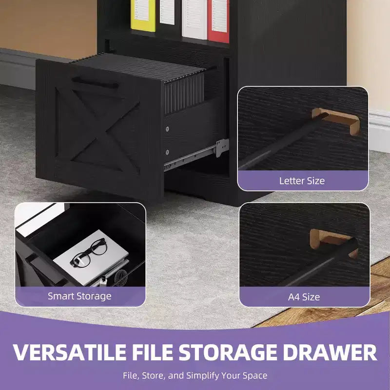 Bureau d'angle en forme de L de 60 pouces avec tiroir de classement et armoire de rangement pour bureau à domicile, salle d'étude