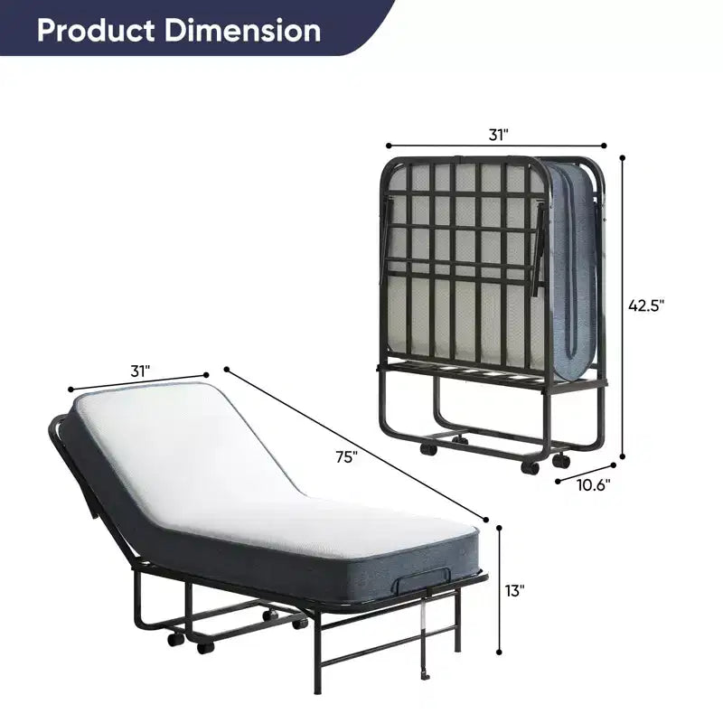 Lit pliant avec matelas de 12,7 cm, lit d'appoint portable pour camping, lit pliant rembourré avec roulettes, taille double