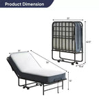 Lit pliant avec matelas de 12,7 cm, lit d'appoint portable pour camping, lit pliant rembourré avec roulettes, taille double