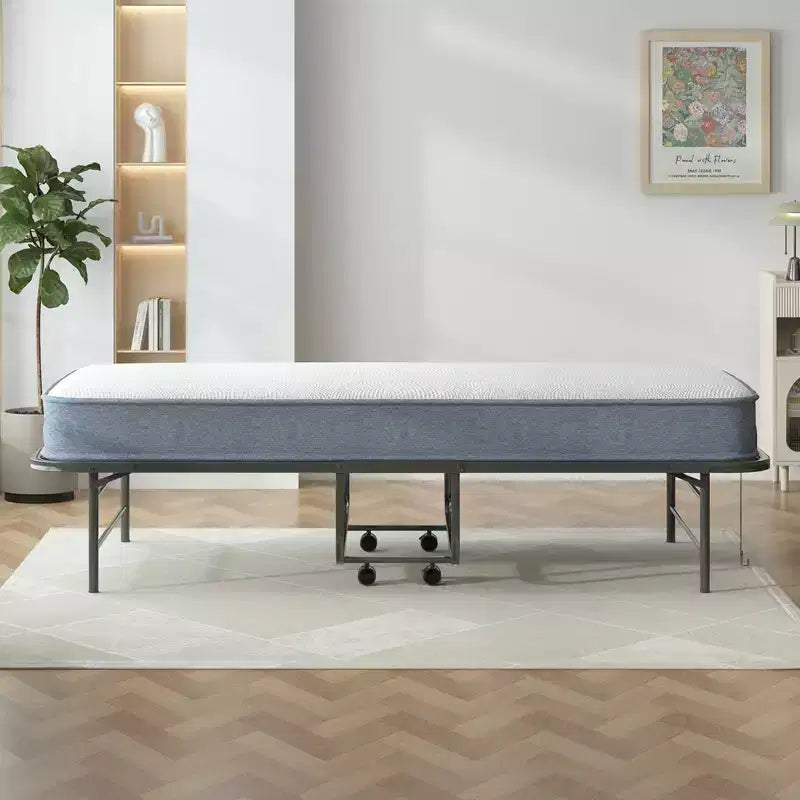 Lit pliant avec matelas de 12,7 cm, lit d'appoint portable pour camping, lit pliant rembourré avec roulettes, taille double