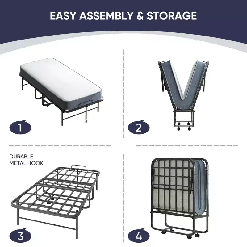 Lit pliant avec matelas de 12,7 cm, lit d'appoint portable pour camping, lit pliant rembourré avec roulettes, taille double