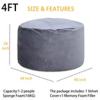 Grand pouf de 4 pieds pour adultes/adolescents avec remplissage en mousse déchiquetée, canapé pouf confortable avec remplissage inclus, poufs en tissu velours doux, 4 pieds